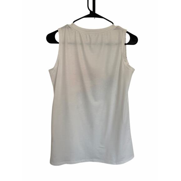 Women's Small White Mulitcolor Dragonfly Print Sleeveless Round Neck Loose Tank - Picture 6 of 14